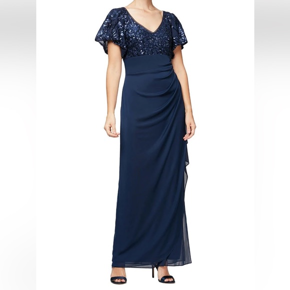 Alex Evenings Womens Petites Ruffled Maxi Evening Dress - Picture 1 of 9